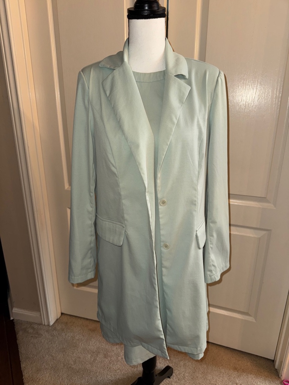 Light Mint Women's 2 Piece Dress Long Blazer Set - Size Large